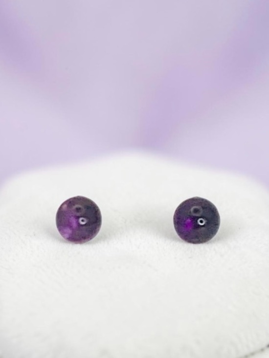 Source Unknown Jewelry - Natural Amethyst 5 mm Ball & 925 Sterling Post Stud Earrings